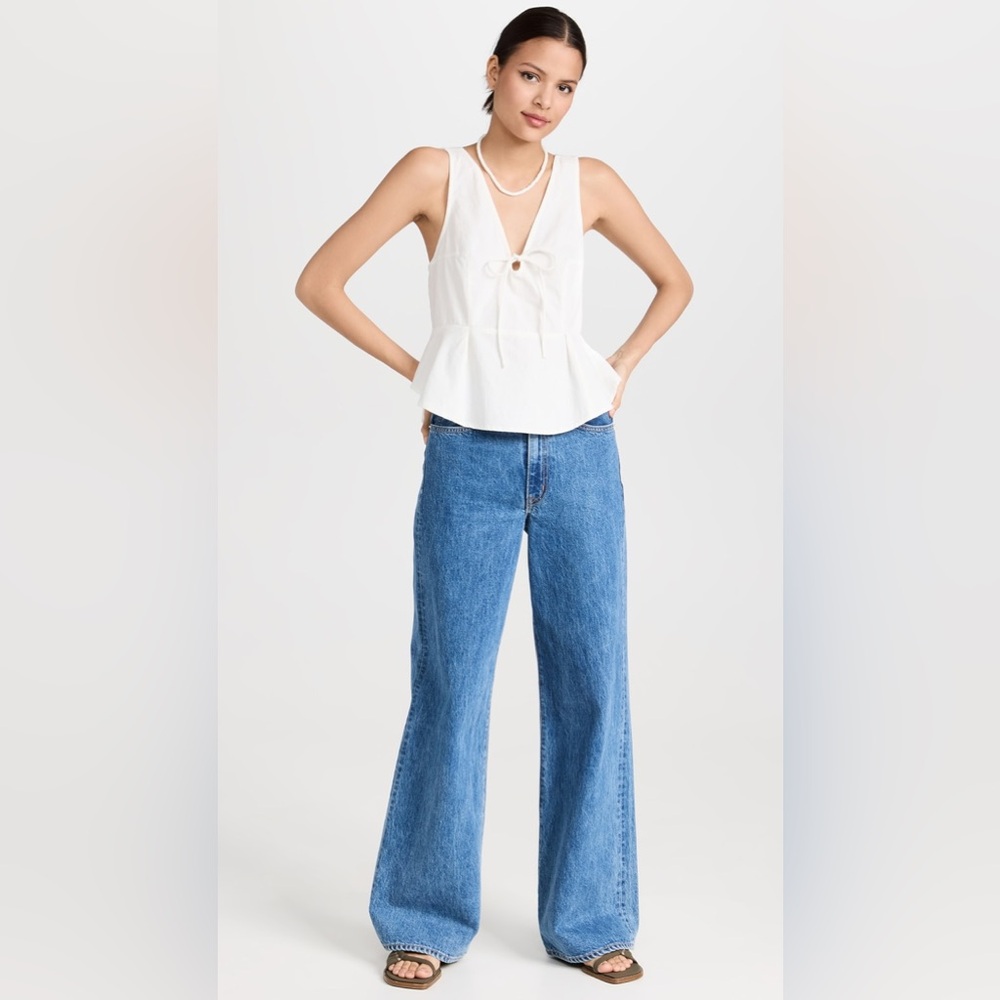 Free People White Sleeveless Peplum Tie-Front Top